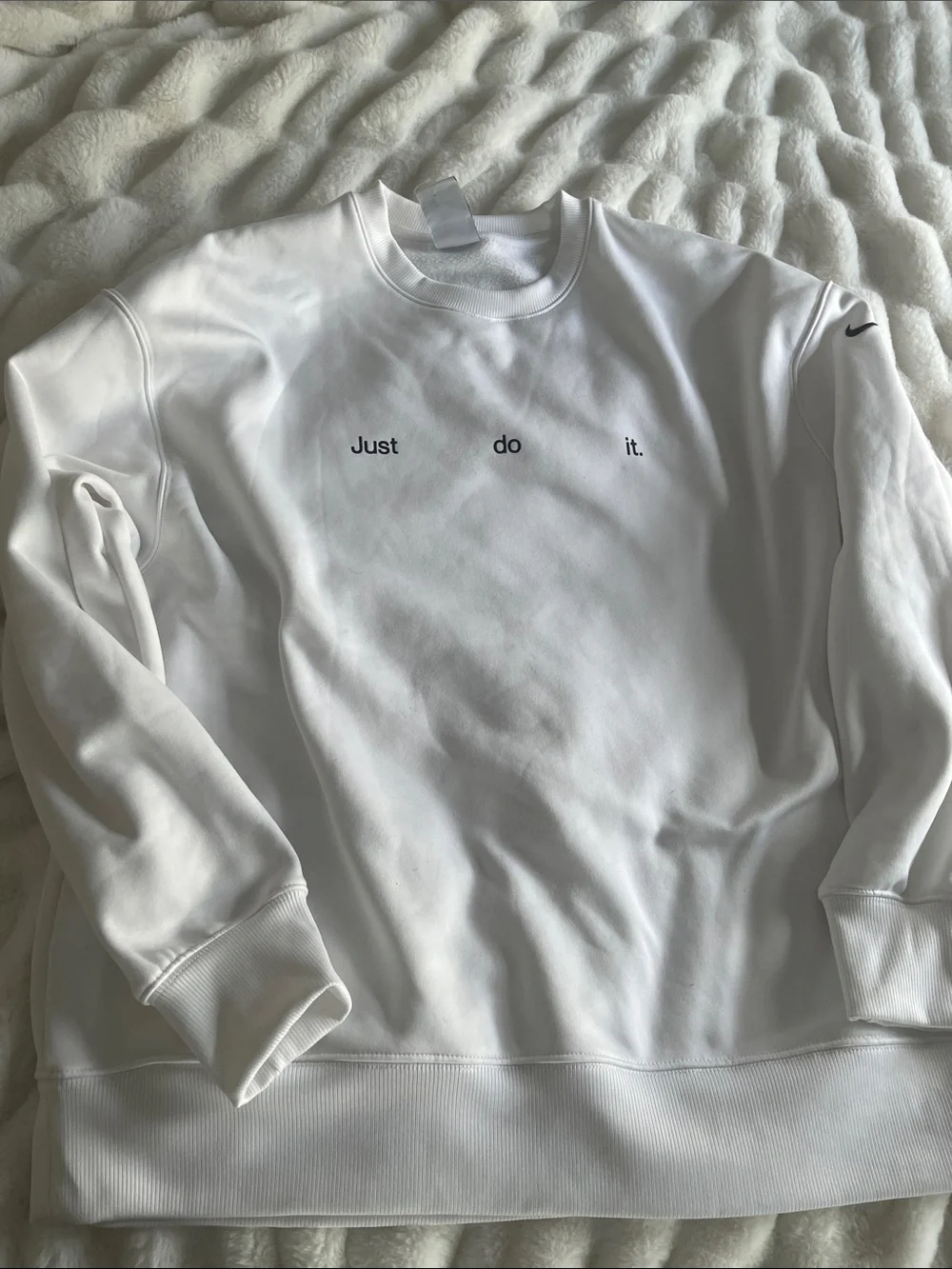 Buttery Soft Nike White Crewneck Sweatshirt with Minimal Text